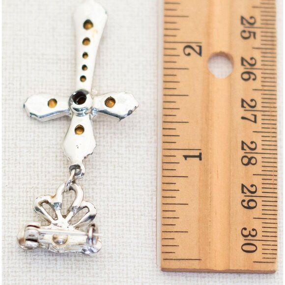 Vintage Rhinestone Dangle Cross Brooch in Silver Tone - A13 - Picture 2 of 2